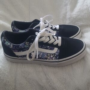 Vans Black and White Floral Kids Sneakers